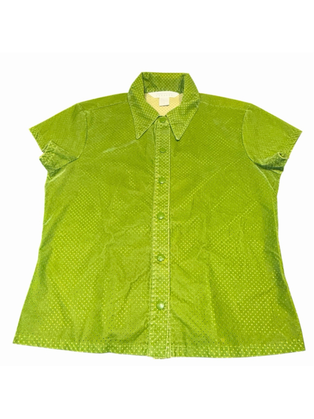Express Lime Green Blouse Womens Sz M Snap Button Front Top 90’s Vtg READ